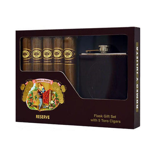 Romeo y Julieta Reserve - Flask Gift Set w/ 5 Toro Cigars